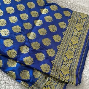 Blue and Gold Floral banarosi sareee